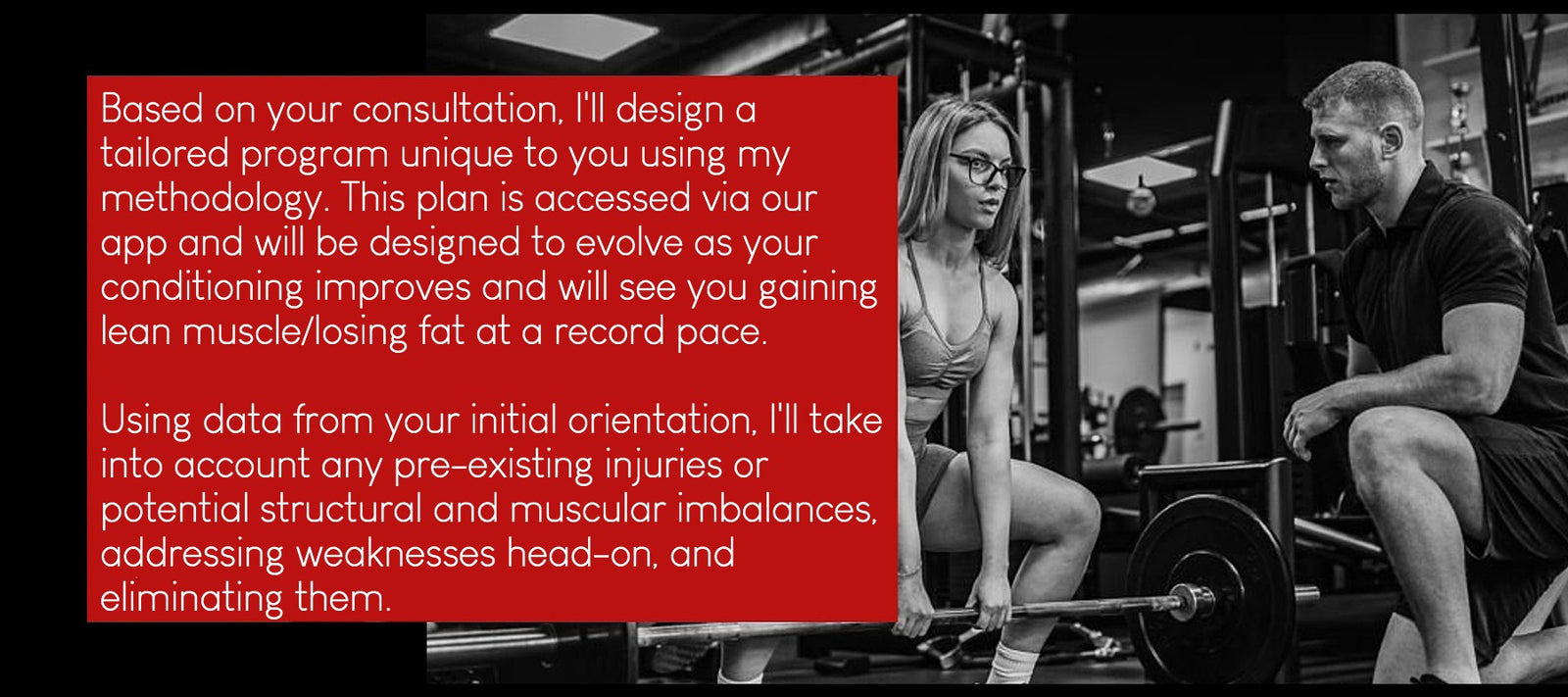 a male personal trainer coaching a female client picking up a barbell from the floor