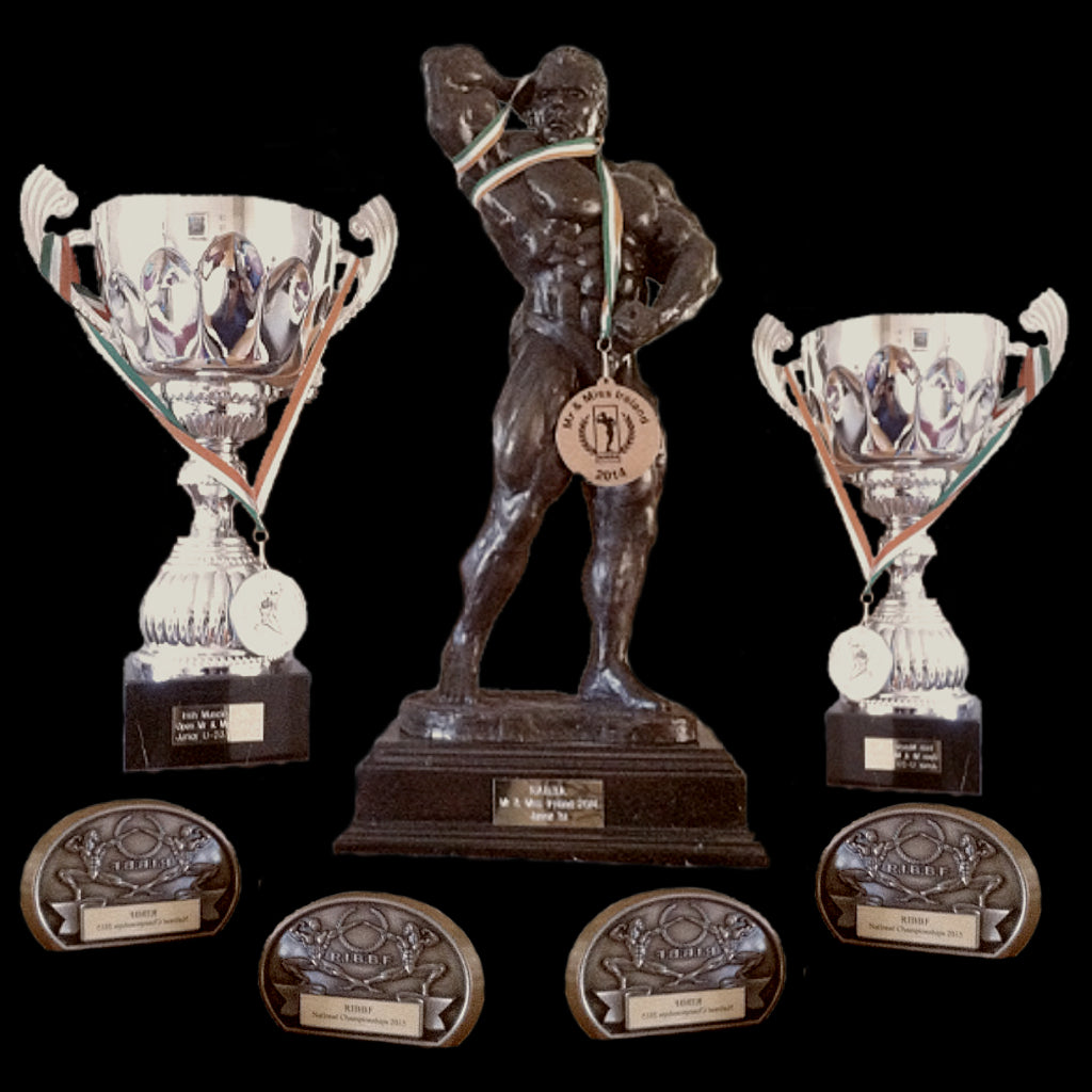 irish bodybuilding champion kevin fitzpatrick contest trophies