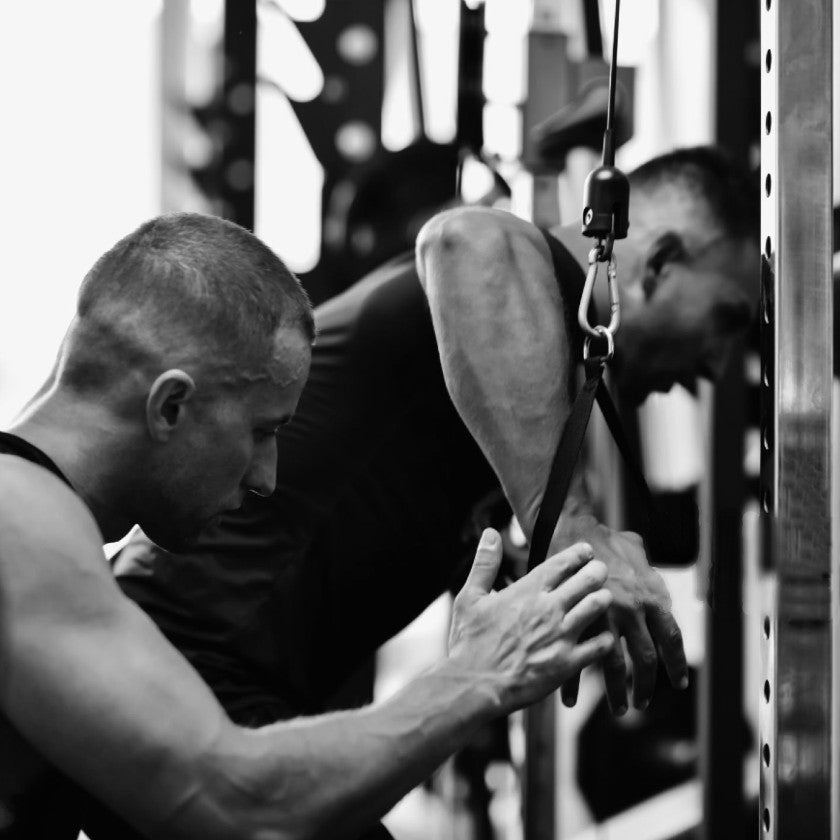 one to one personal training session photo in black and white