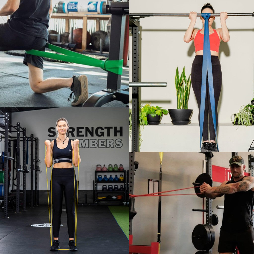 a product demonstration of resistance band strengths 1.